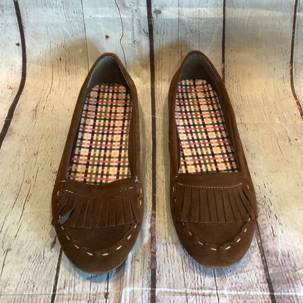 Lands’ End Shoes Brown Suede Loafers w/ Fringe Size 10 B